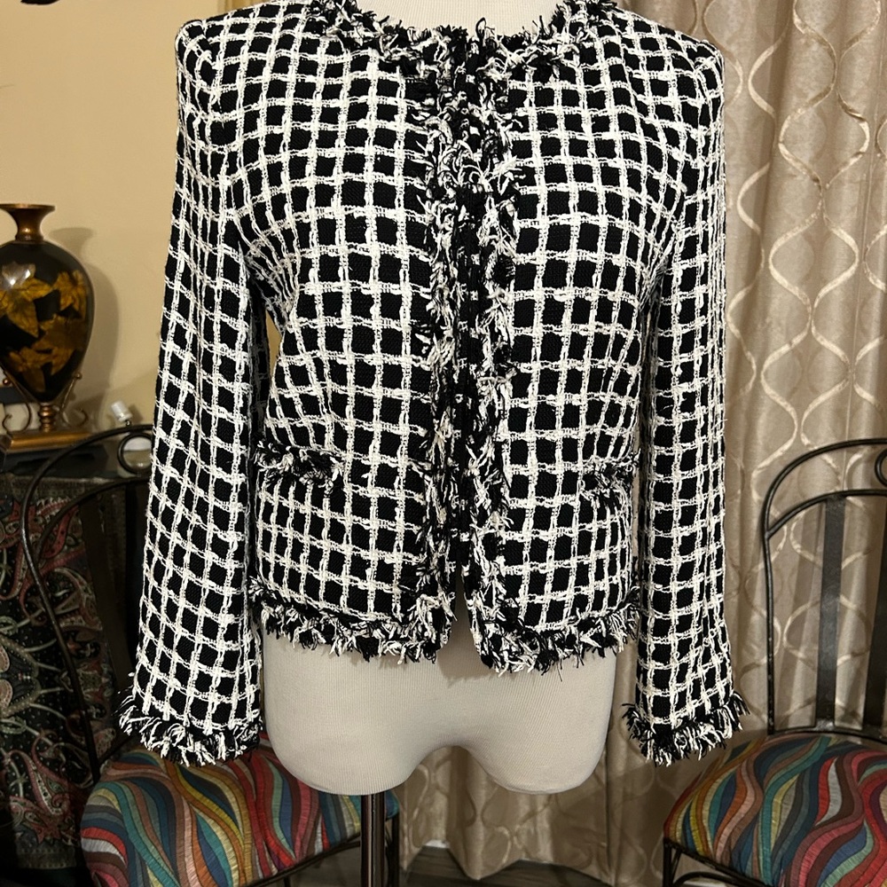 Chic Black and White Checkered Jacket